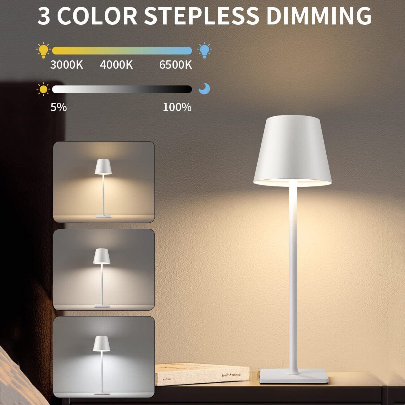 Rechargeable Cordless Metal Table Desk Lamp Touch Control Dimmable Night Light - Gance.tech