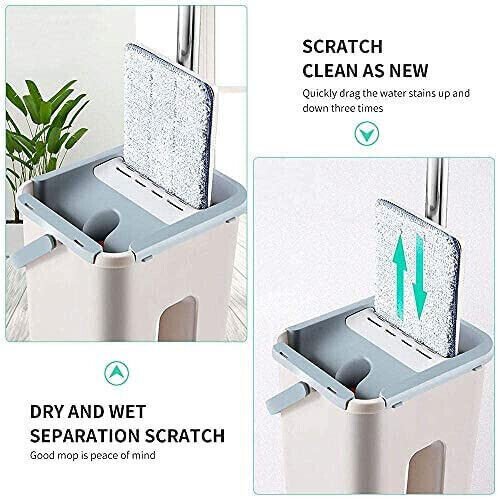 UK Multi Functional Wash Dry Mop And Bucket Set Flat Squeeze 10 Pads - Gance.tech