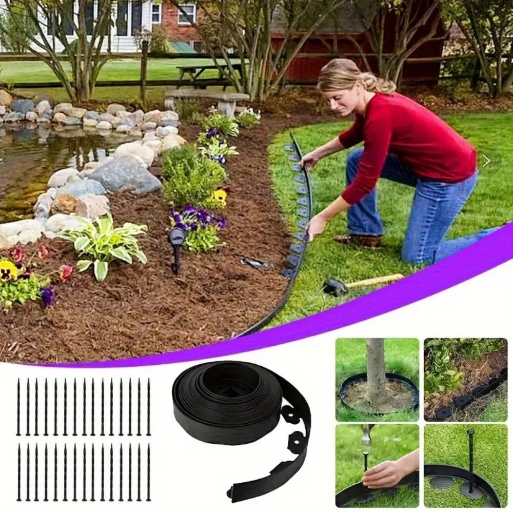 10m Lawn Border With 30 Plastic Stakes Garden Border For Paths, Driveways, Flowers And Plants - Gance.tech